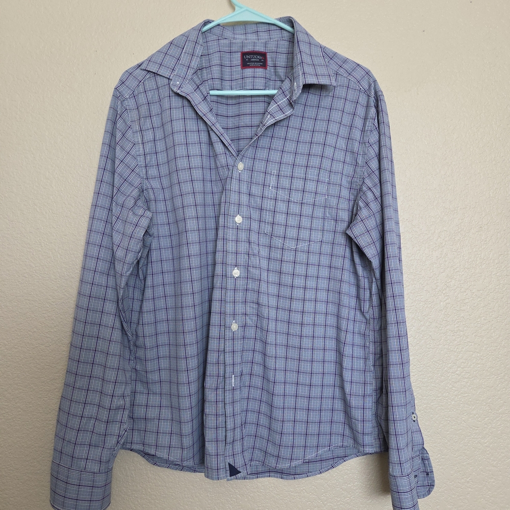 UNTUCKit Men's Blue and White Plaid Shirt